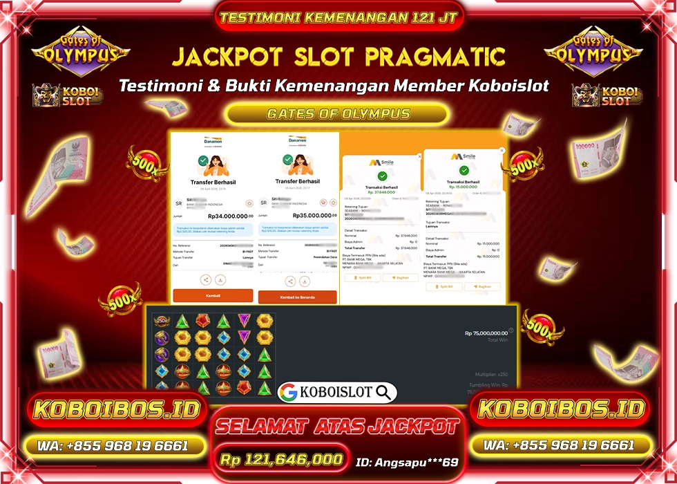 BUKTI KEMENANGAN SLOT GACOR GATES OF OLYMPUS Rp121.646.000,- LUNAS